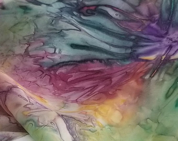 Silk Scarf Hand-Painted in Rich Jewel Tones of Emerald, Amethyst, Amber, and Garnet; Available in a Variety of Sizes