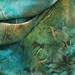 Leaves In The Wind Batik Silk Scarves; Turquoise, Teal and Brown Hand-Painted Scarf; Handmade Batik Silk Scarfs; Matching Silk Scarf and Tie