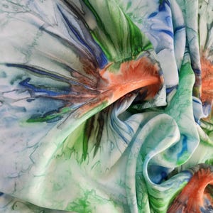 Hand-Painted Molten Core Silk Scarf;  Gift-Packaged Handmade Silk Scarf with Free Shipping