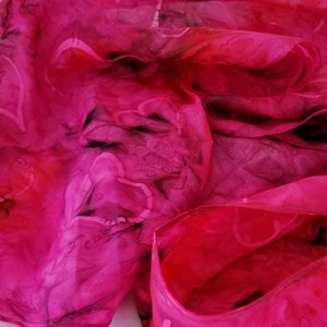 Hearts Aflutter Batik Handmade Silk Scarf; Hand-Painted Silk Scarf in Red and Pink; Hand Painted Silk Scarf for Women in Five Sizes