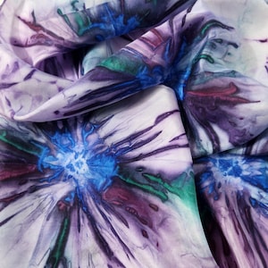 Blue, Purple, Emerald Green and Claret Hand-Painted Scarf; Individually Handmade Silk Scarf; Gift-Packaged Handmade Scarf with Free Shipping
