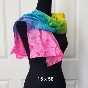 Caribbean Soul Handpainted Silk Scarf in Neon Shades of Yellow, Periwinkle, Turquoise, Hot Pink and Chartreuse; Bright Handmade Silk Scarf