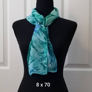 Morning Glory Hand-Dyed Silk Scarf, Cool Greens and Blues Handmade Silk Scarf; Gift-Packaged Handmade Silk Scarf Ready for Gifting