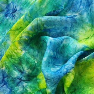 Florida Cool Hand-Painted Silk Scarf in Shade of Turquoise, Green, Azure Blue, and Chartreuse, Handmade Silk Scarf Packaged for Gifting