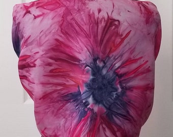 Tropical Garden Hand-Dyed Silk Scarf, Hot Pink and Midnight Blue Handmade Silk Scarf; Gift-Packaged Handmade Silk Scarf Ready for Gifting