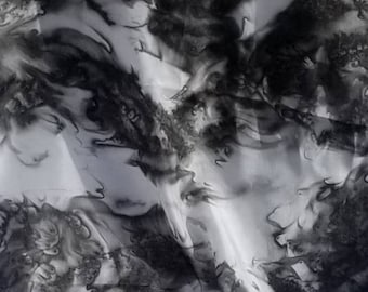 May include: Abstract black and white watercolor painting with swirling patterns and textures.