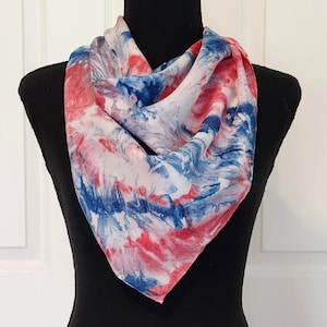 Red, White and Blue Scarf; Silk Scarf Hand-Painted in Red, White and Blue; Handmade Silk Scarf for 4th of July; Memorial Day Silk Scarf