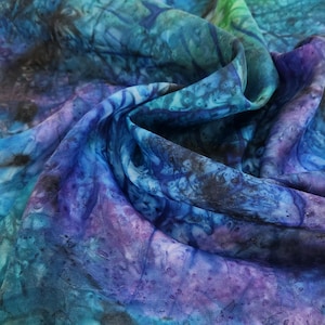 Underwater Tapestry Hand Made Silk Scarves and Men&#39;s Necktie; Teal, Blue, Green, Black, Purple Hand-Painted Silk Scarf; Handmade Silk Scarf