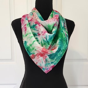Caribbean Christmas Scarf Painted in Green and Red; Handmade Silk Scarf Gift-Packaged with Free Shipping; Handmade Silk Scarf for Christmas