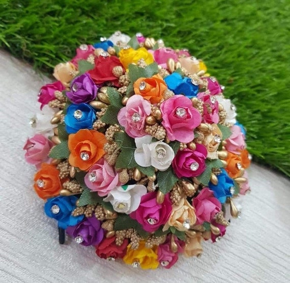Beautiful Multi Artificial Flowers Hair Bun Hair Juda Etsy