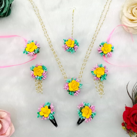 Rama Green Yellow and Baby Pink Colors Artificial Flowers Kids