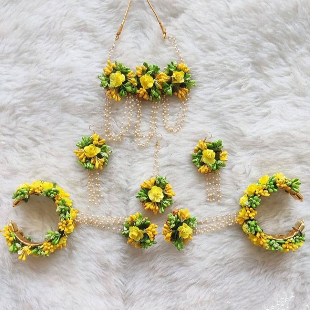 Floral Green and Yellow Jewelry Set for Brides and Bridesmaid Handmade Artificial Floral Jewelry for Haldi Function Wedding Jewelry Gift Etsy