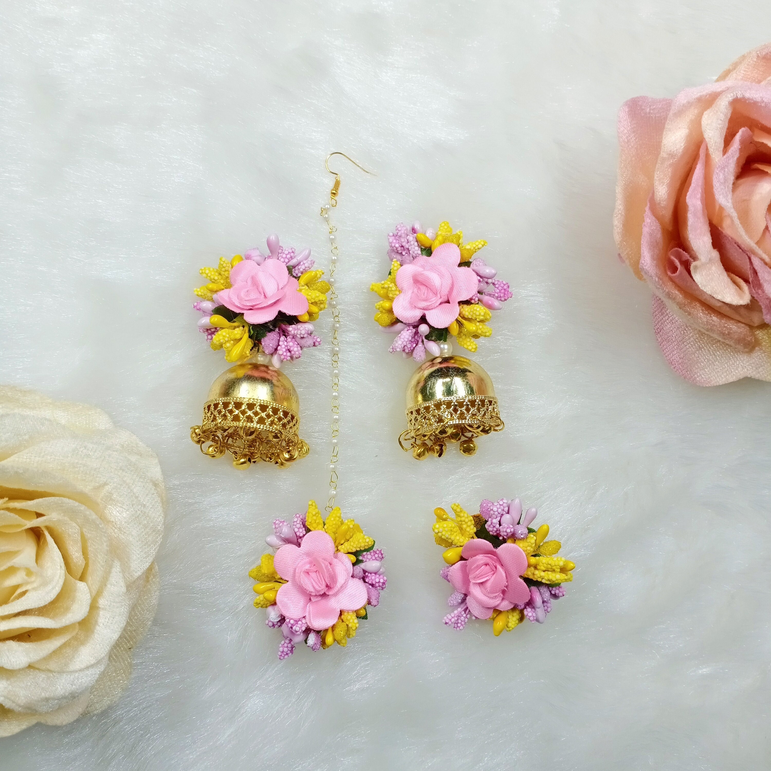Pink floral earrings deals