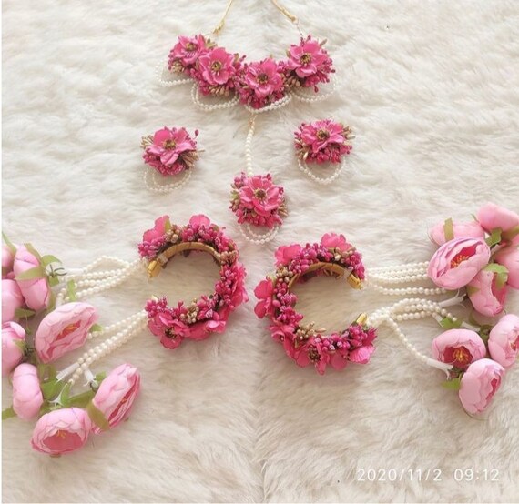Floral Pink and Orange Jewelry Set for Brides and Bridesmaid