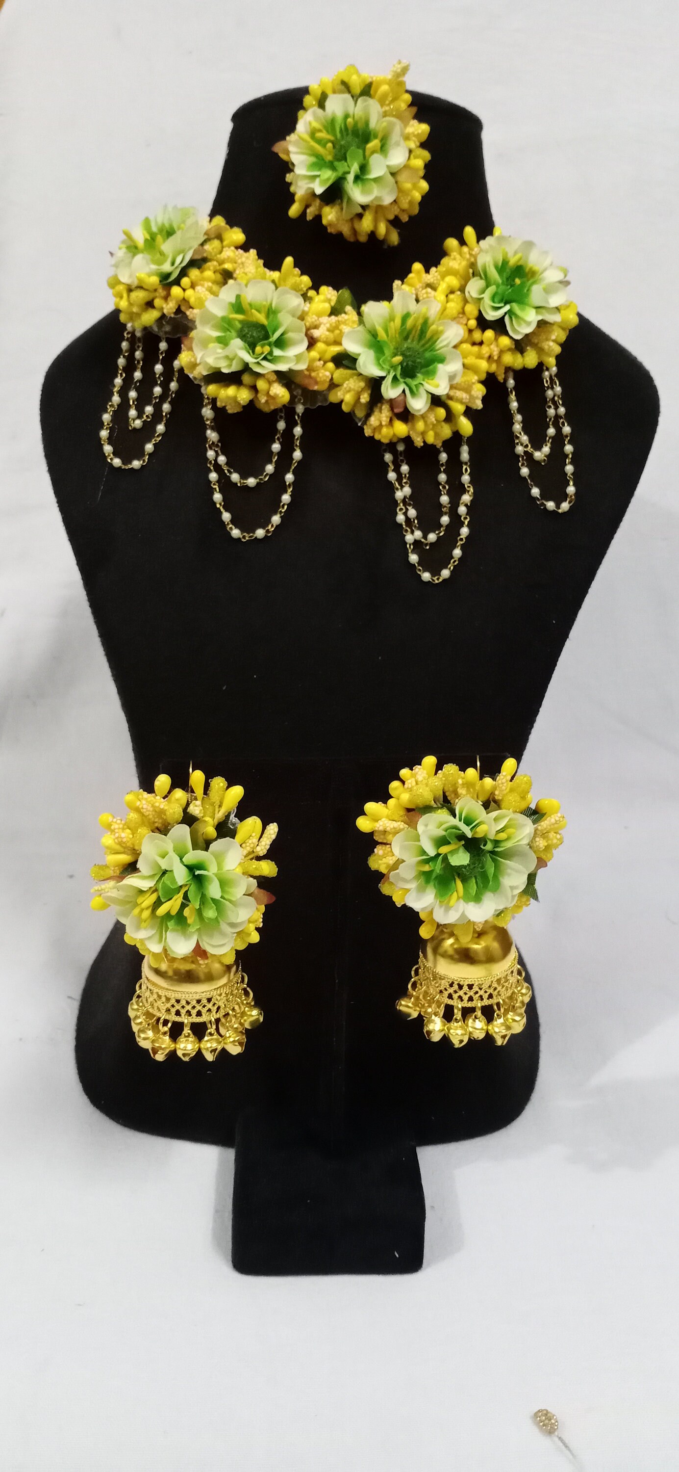 Artificial Flower Jewellery Set Green And Yellow Colour Etsy