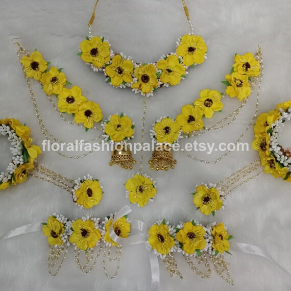 Yellow flower jewellery set for haldi deals