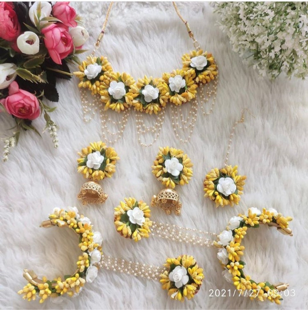 Floral Yellow and White Jewelry Set for Brides and Bridesmaid Handmade ...