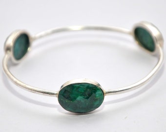 925 Sterling Silver Natural Emerald Bangle | Handmade Bangle | Birthday Gift | Christmas Surprise | Handmade Silver Jewelry For Her