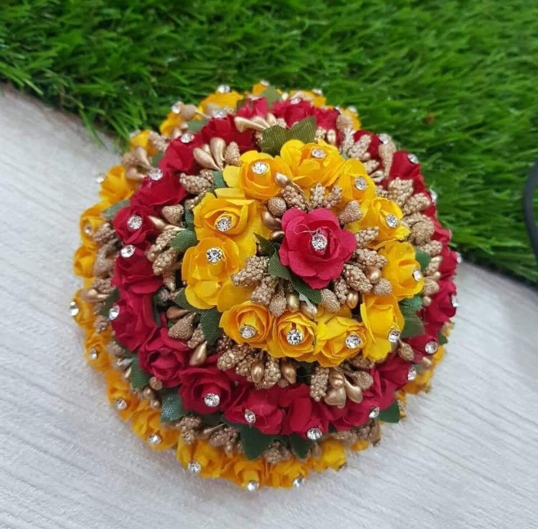Beautiful Multi Artificial Flowers Hair Bun Hair Juda Etsy
