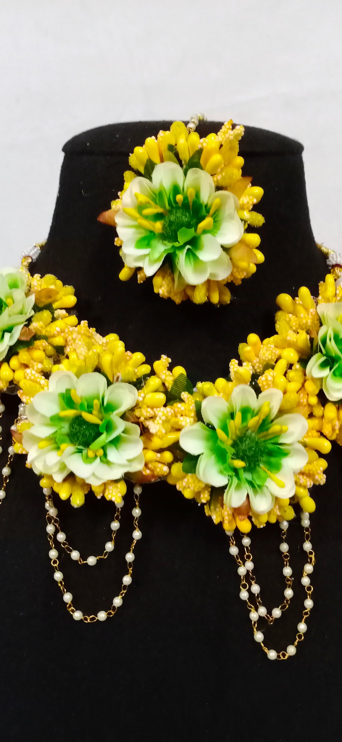 Artificial Flower Jewellery Set Green And Yellow Colour Etsy