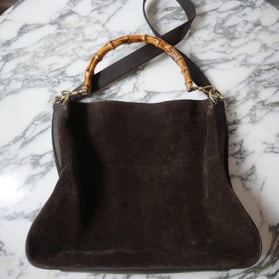 Gucci Vintage 1970s Brown Suede and Leather Top Handle Bag