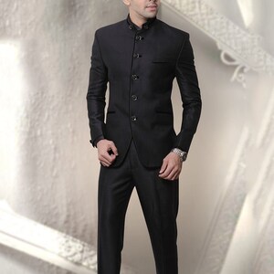 Men Black Jodhpuri Suit Bandhgala Suit Coat Pant Marriage Partywear Weddings Functions Sangeet Mehendi Jacket Blazer Outfit