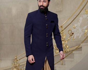 Wedding Sherwani for Men Ethnic Blue Silk Designer Traditional Prom Engagement Suit Customization Father Son Combo Groom Party Outfit