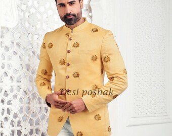 Jodhpuri Blazer suit for men Yellow Jodhpuri sherwani Customization to Waist Coat Koti Dress Jodhpuri Suit Jodhpuri coat Vest jacket dress