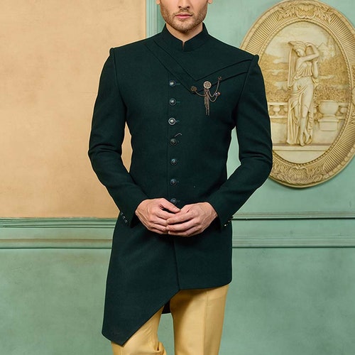 Indian Dress Solid Color Velvet Sherwani Indo Western for Men - Etsy