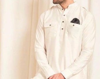 Phatani Kurta Salwar Cream Indian Kurta Pajama for Men Boys Wedding Partywear Stylish Kurta Set Custom Made Cotton Kurta Shirt