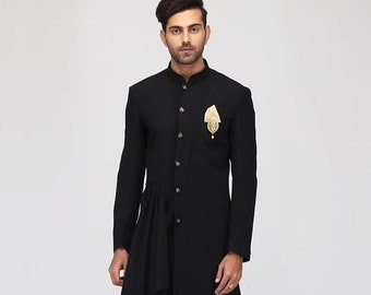 Indian Dress Ethnic Black Indo Western for Men Wedding Partywear Reception Festival Functions Exclusive Designer Traditional Suit