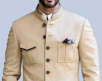 Jodhpuri Suit Royal Stylish Partywear Beige  Sherwani For Men Designer coat pant jacket blazer with Wine pant Diwali Eid Festive wear