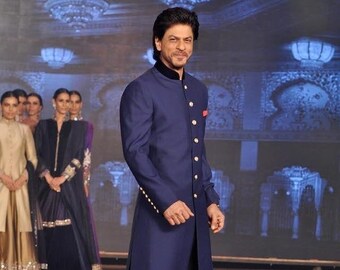 Indian Bollywood Designer Wedding Partywear Jodhpuri Suit Achkan Bandhgala Blue Sherwani for Men