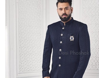 Designer Sherwani for men For Wedding Self Design Indian Royal Prince Sherwani for party Grooms Haldi Sangeet Blazer Bespoke Long Style