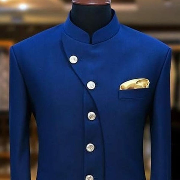 Jodhpuri Suit Sherwani For Man Groom Partywear Traditional Ethnic Bhandhgala Achkan Wedding Jacket Diwali Eid Blue Suit Cutom Color