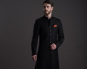 Men Sherwrani Solid Black Groom Outfit Groomsman Dress Code Wedding Beach Party wear Engagement Mehnadi Sangeet Event