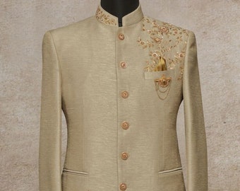 Designer Ivory Prince Coat Jodhpuri Suit Indian Jacket Style Bandhgala Coat Pant Marriage Weddings Functions Sangeet Mehendi Blazer