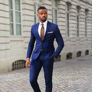 Designer Men Suits Blue Coat Pant 2 Piece Slim Fir Luxury Elegant ...