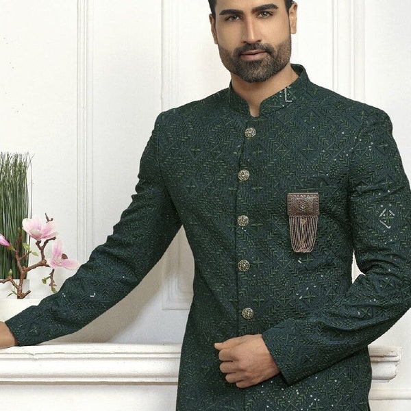 Men Sherwani For wedding Self Design Colorful Sherwani for party Grooms Haldi Sangeet Blazer Bespoke Designer Jodhpuri Achkan Kurta pajama