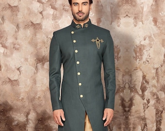 Indian Dress Ethnic Blue Color Indo Western For Men Wedding Etsy