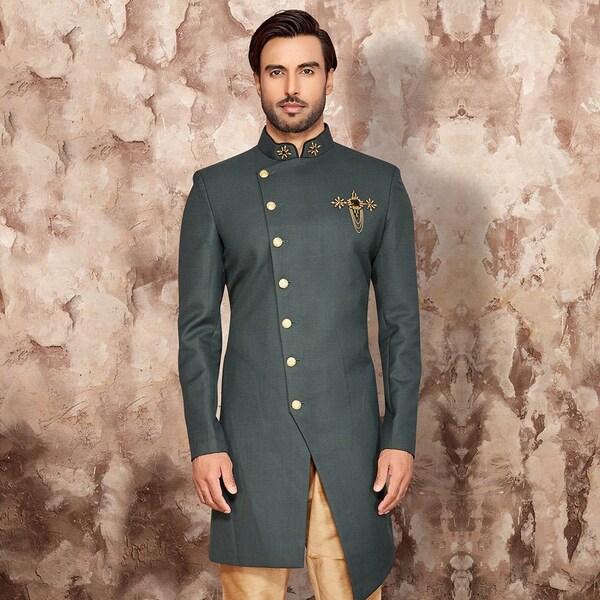 Indian Dress Ethnic Green Color Indo Western for Men Wedding Partywear Reception Festival Functions Exclusive Designer Traditional Suit