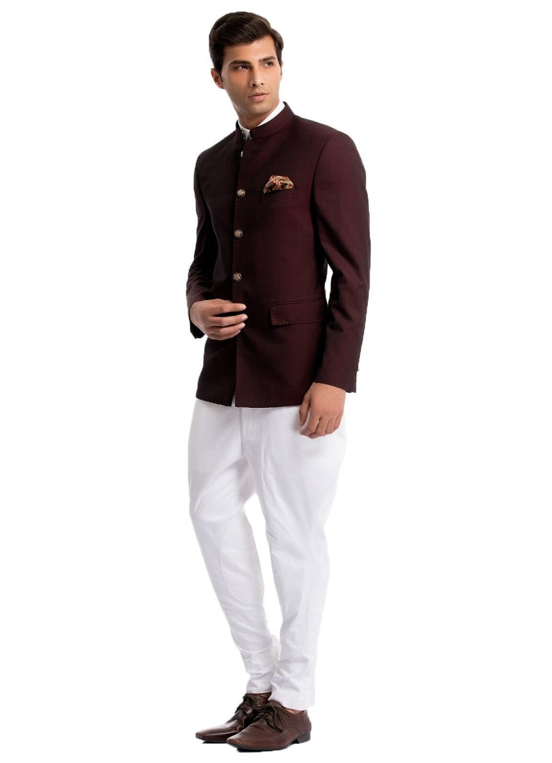 Barn Red Indo Western Bandhgala Suit With Thread Handwork Detailing pa –  archerslounge