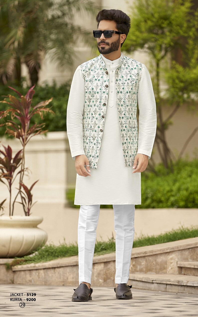 Kurta Pajama Vest Self Designed Latest Designer Waist Coat Etsy