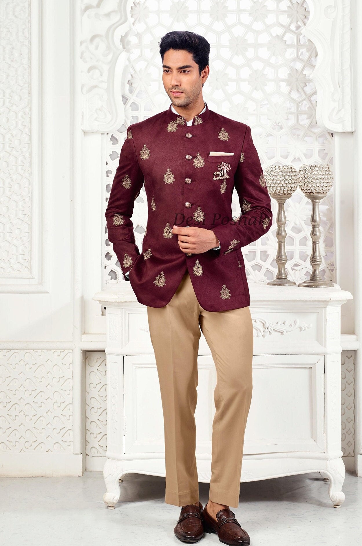 Maroon Art Silk Men Jodhpuri Suit