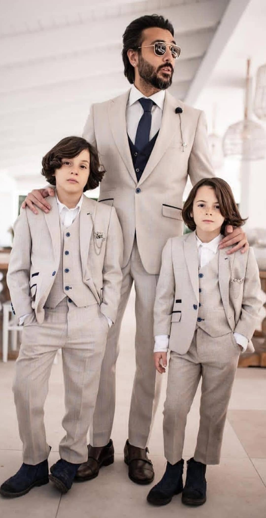 Men Suit Pure Lenin Father Son Combo Beige 3pc Suit Beach Prom Summer Party Wear Marriage Wedding Sangeet Mehendi Cotton Blazer Outfit Etsy