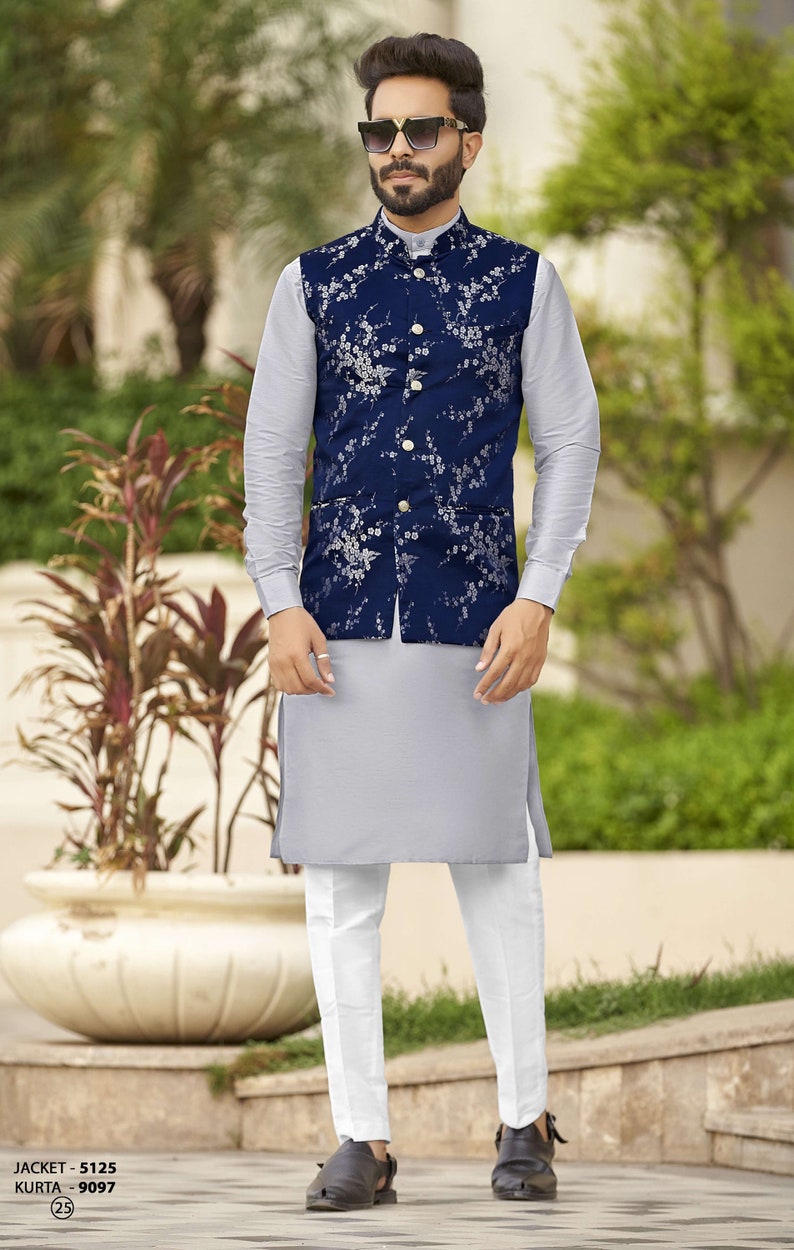 Kurta Pajama Vest Self Designed Latest Designer Waist Coat Etsy