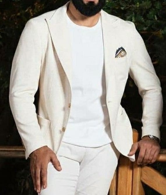 Lenin Suit for Men boys Jodhpuri Coat Pant White Beach Prom Summer