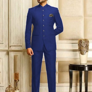 Jodhpuri Suit Navy Blue Royal Evergreen Partywear Coat Pant Safari ...