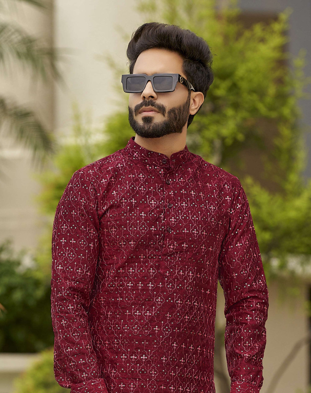 Buy Maroon Indian Kurta Pajama in Mirror Work Embriodered Online in India -  Etsy