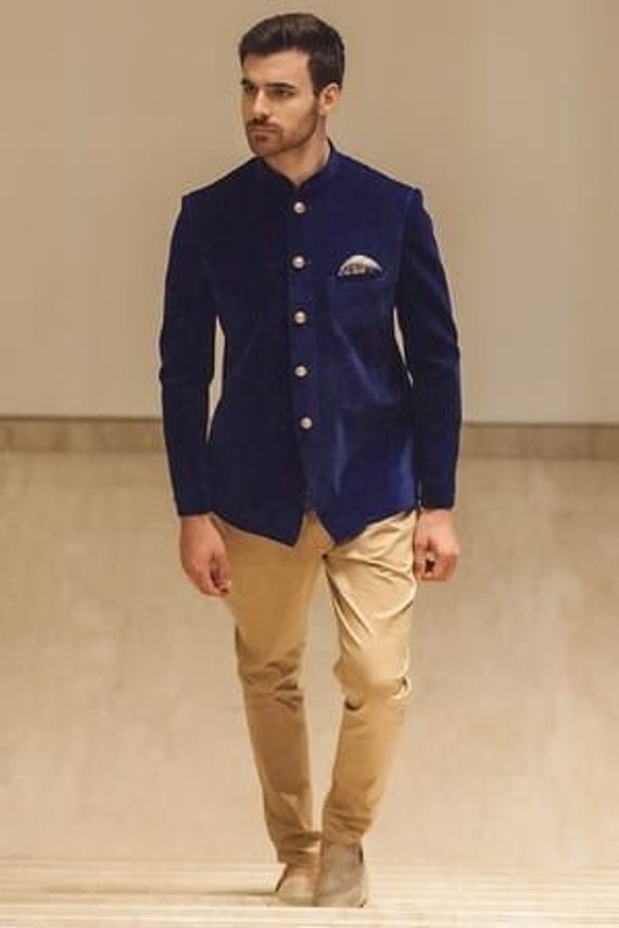 Designer Blue Prince Coat Jodhpuri Suit Indian Jacket Style
